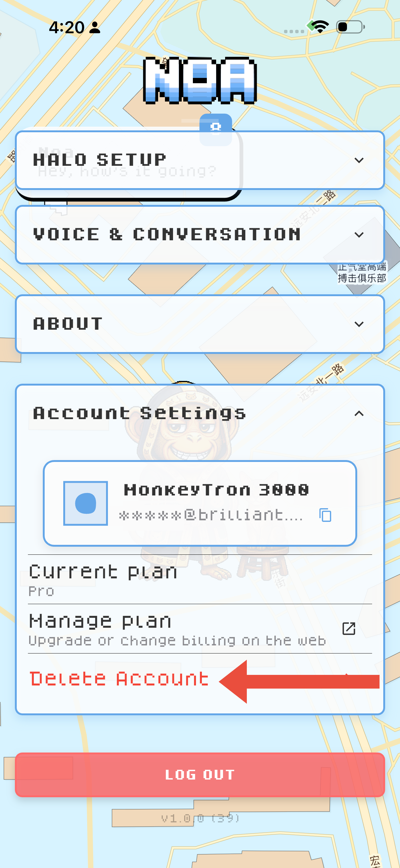 How to delete the Brilliant Noa user account